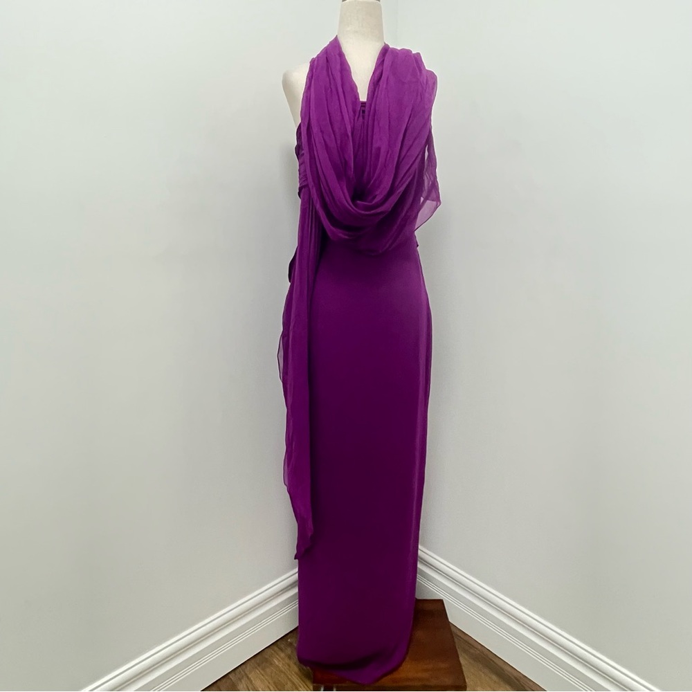 Marchesa Purple Chiffon Draped Evening Gown